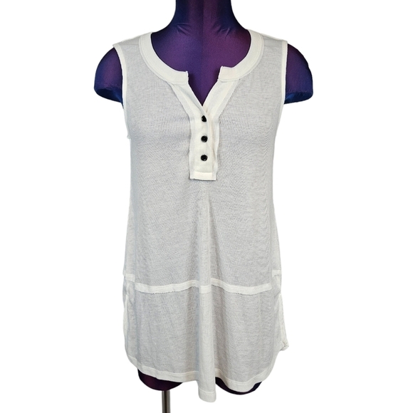 Soft Surroundings White Ribbed Henley Sleeveless Tunic Tank Top Size Small B19 - Picture 1 of 7
